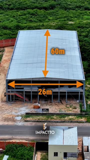 Galpão da Impactto visto de cima, com dimensões de 26 por 60 metros indicadas na publicação